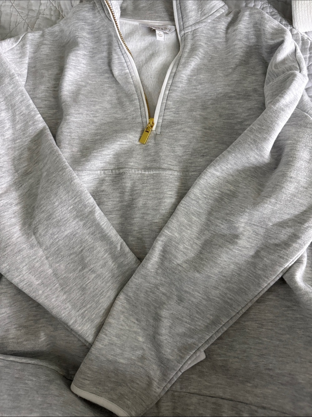 crown & ivy Light Heather Gray Half-Zip Pullover with Gold Zipper